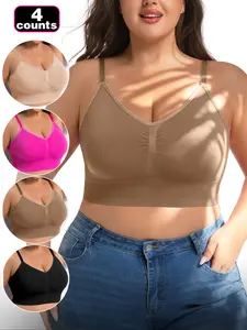 1/2/4 Pack Plus Size Seamless Wireless Backless Bra, Adjustable Straps, Medium Support, Soft and Comfortable, Daily Wear, Home, Date, Sports, Adjustable Sports Bras