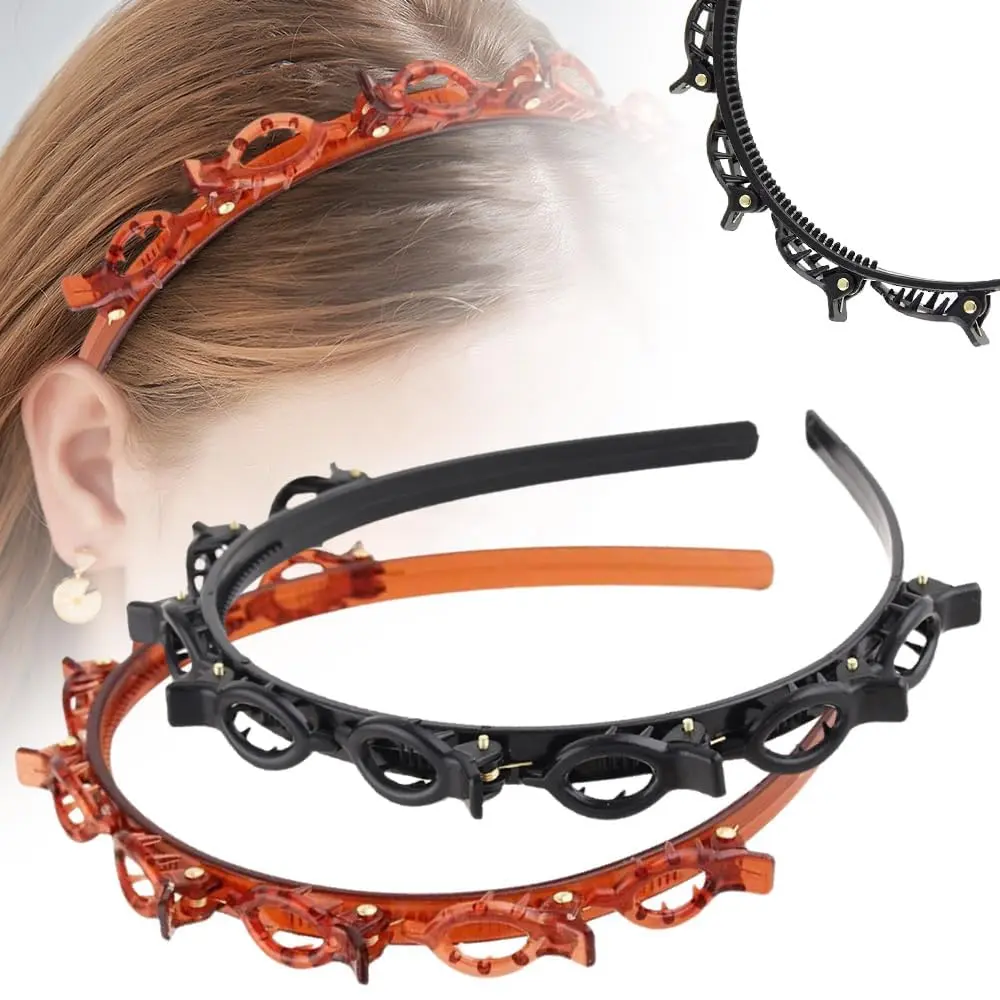 Headband with Clips 2 Pcs Bangs Hairstyle Hairpin Headband with 8 Clips Each, Multi Layer Toothed Braid Tool for Easy DIY Hairstyles, Hair Styling Accessories for Women Girls