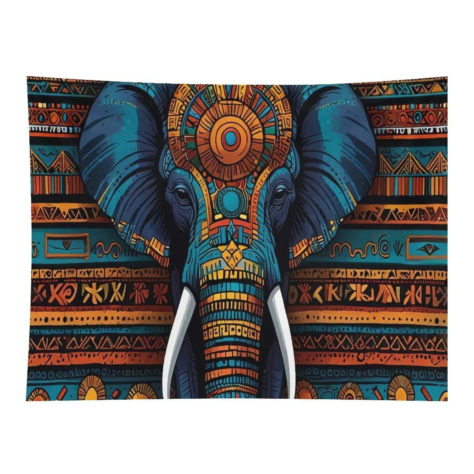 Tribal Colorful Geometric Elephant Bohemian Wall Tapestry Wall Hanging, Ethnic African Pattern Vibrant Wildlife Art Decor for Boho Living Room Bedroom Backdrop