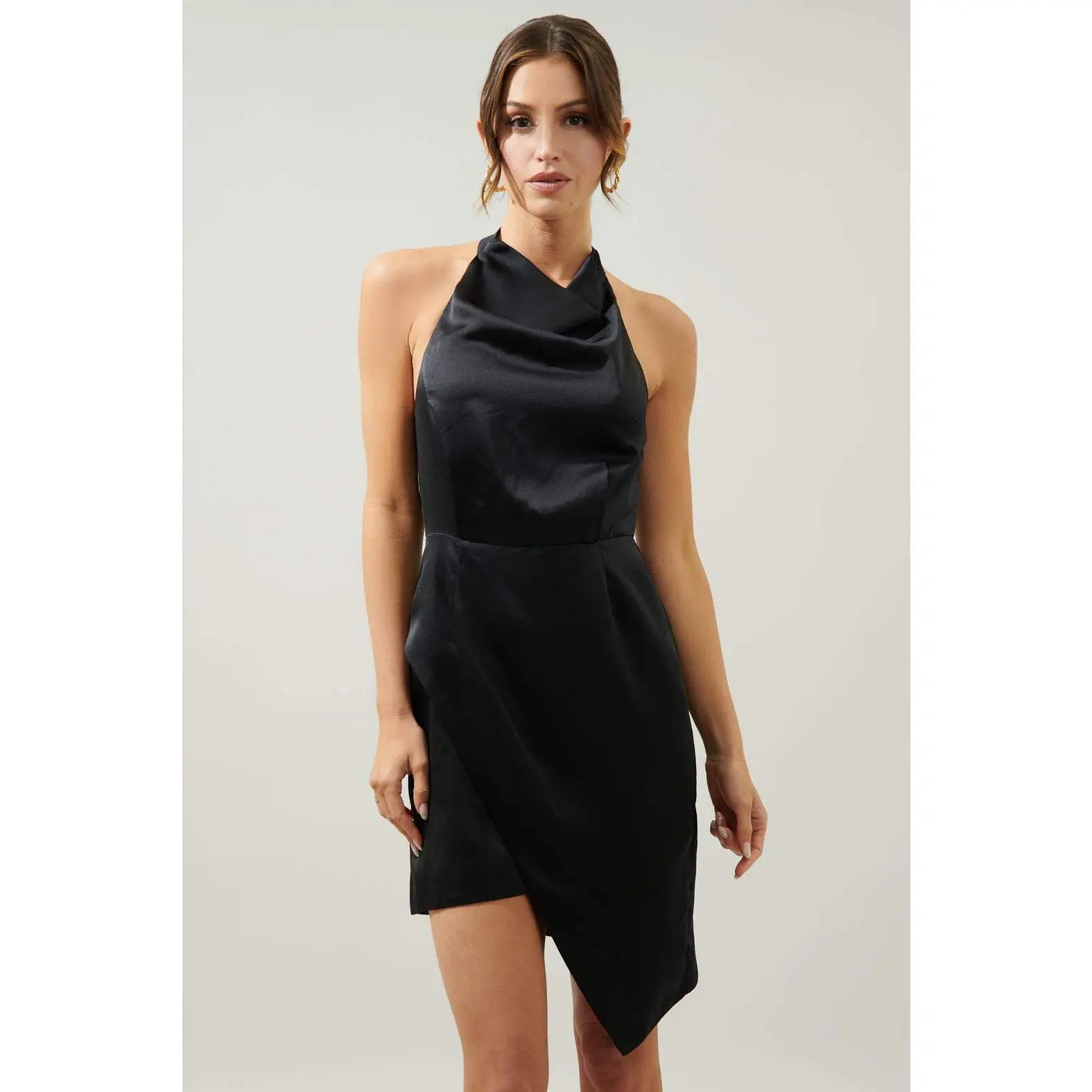 Bachata Satin Asymmetrical Hatler Mini Dress