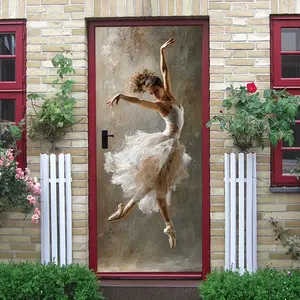 2pcs Elegant Ballerina Girl Art Wall Sticker Removable Self Adhesive Mural for Living Room Bedroom Wall Decor Modern Minimalist Home Decoration Painting Dance Studio Background Wall Decal Kids Room Dec