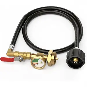 Propane Refill Adapter for 1 lb. Tanks, 3FT Hose with Pressure Gauge & Valve, Heavy-Duty Brass, QCC1/Type1 Connector, Safe Refilling from 20lb Cylinder for Camping