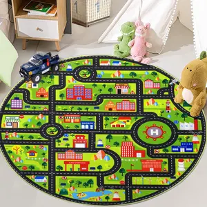 Kids Road Rug Play Mat, City Traffic Road Map Area Rug, Soft Non Slip Educational Carpet for Toddler Bedroom Nursery Playroom Classroom, Large Floor Mat for Kids