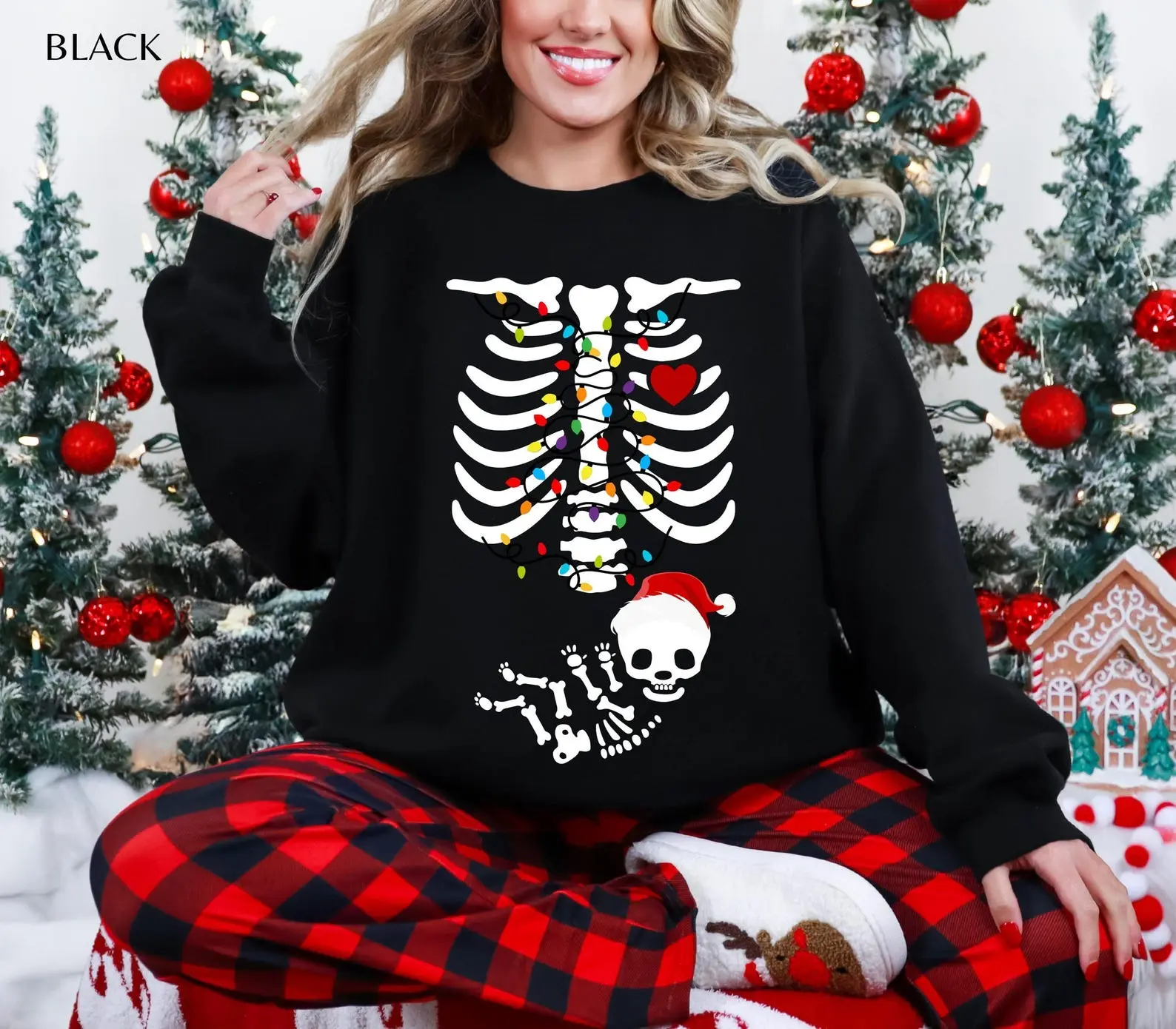 Christmas Skeleton Baby Sweatshirt, Christmas Pregnant Skeleton Sweatshirt, Pregnancy Announcement, Skeleton Maternity Christmas Sweater, Baby Reveal Shirt