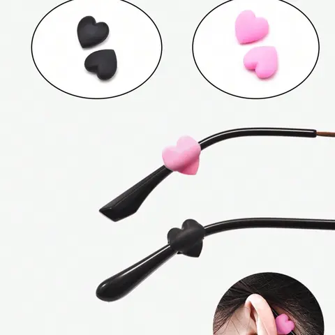 Heart-Shaped Anti-Slip Glasses Ear Clips and Ear Hooks, Silicone Anti-Slip Temple Covers, Fashion Eyewear Accessories for Men and Women, Ear Grips for Glasses