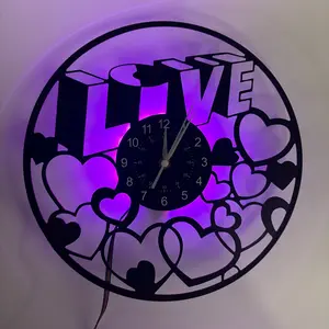 Heart-Shaped Vinyl Wall Clock, Seven-Color LED Lighting, Ideal Gift for Valentines, Mothers, Birthdays & More, Living Room Decor
