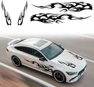 4 count Universal Racing  Side Stripe Skirt , Auto Hood & Sides Door Decoration Flame  Graphics Vinyl Sticker for All , SUVs, Sedan (Black)