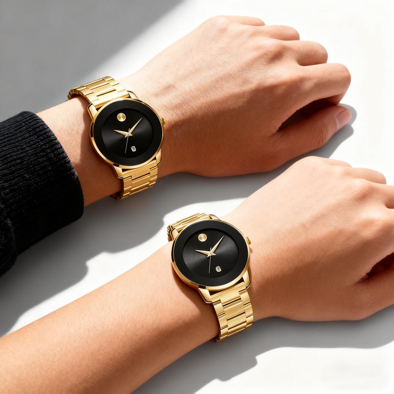 Luxury Business Quartz Watches For Ladies And Gentlemen Featuring Solid Stainless Steel Straps Calendar Function And Water Resistance With A Minimalist Design They Are Elegant And Durable Suitable For Daily Wear