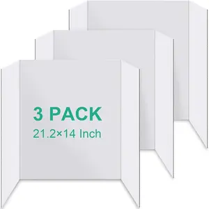 3 count Trifold Poster Board, 21x14 Inch tri fold Poster Boards, White Corrugated Project Boards for Artwork , Science Fairs, School Projects, Event Displays, and Business Presentations