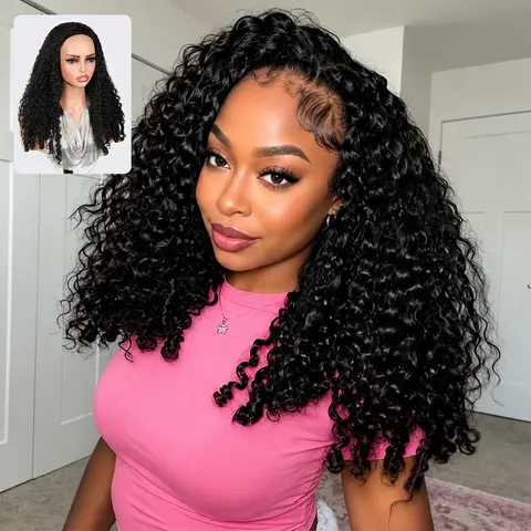 [3 in 1 Half Wig] Burmese Curly Wear Go Glueless Half Wig P4 27 Highlight Color Full 200% 250% Density with Drawstring Cap Invisible Hairline Human Hair Wigs Beginner Friendly