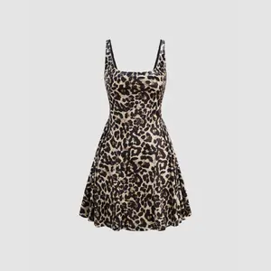 Cider [size 0-26] U-neckline Leopard Ruffle Mini Dress