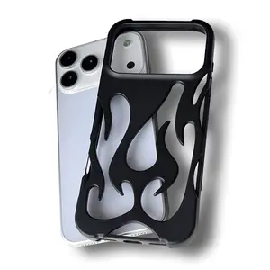 Flame Cutout Phone Case for iPhone 17 Pro & 17 Pro Max Black Silver Stylish Protective Cover