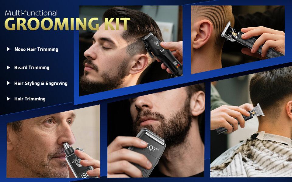 LQT Men's professional electric haircut set,  Hair Clipper  including a razor, Nose Trimmer suitable for family barber shops, digital display LCD screen, USB charging, Father's Day gift Free Scissors & Cape