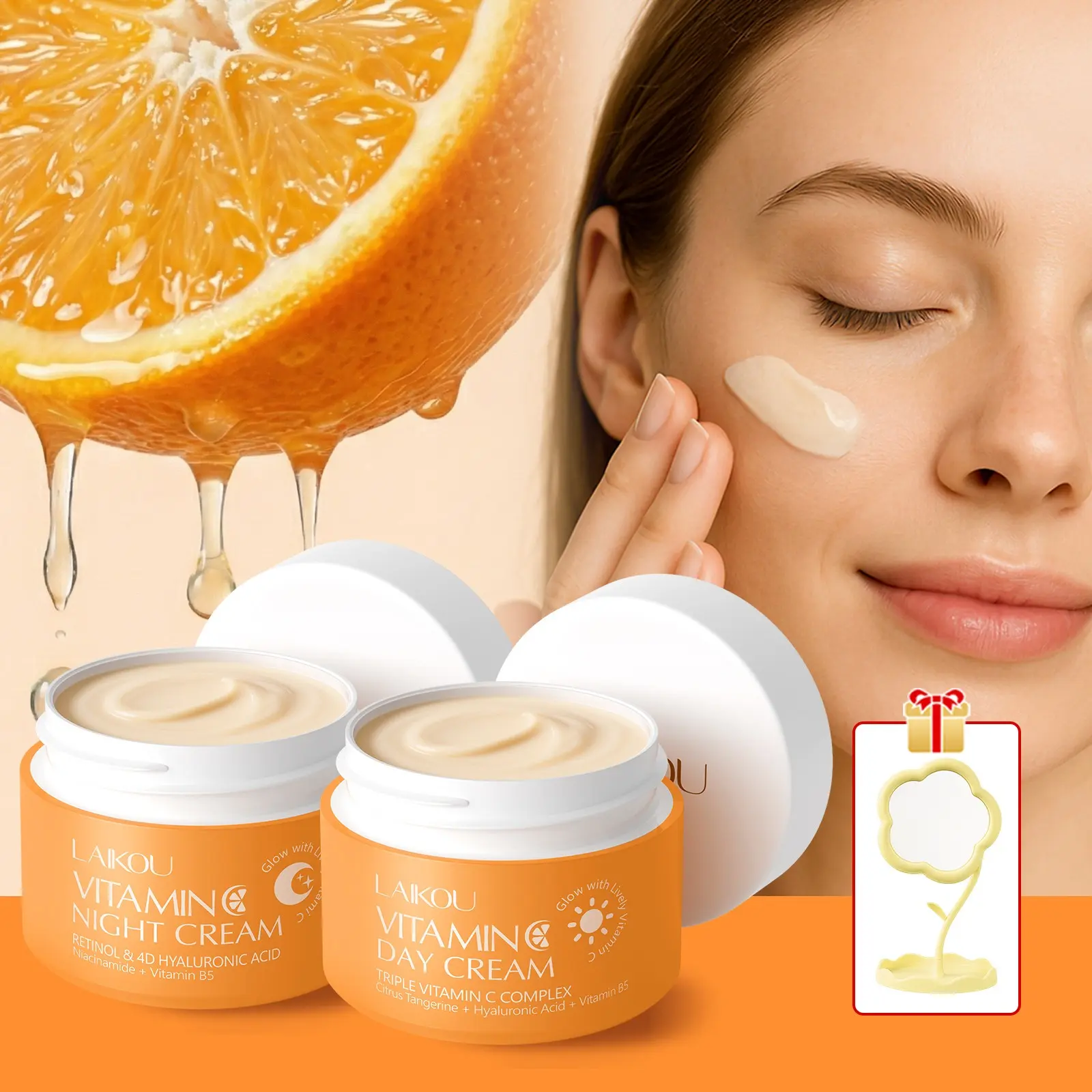 AIKOU 2PCS Vitamin C Skincare Set, Day Cream for Hydration & Night Cream for Nourishing, Gentle Brightening Moisturizing Face Cream Moisturizer for Daily Use