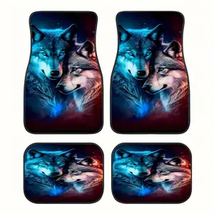 4pcs Car Floor Mats, Cool Wolf Printed Car Mats, Front And Rear Seat Mats, Automotive Decorative Additions