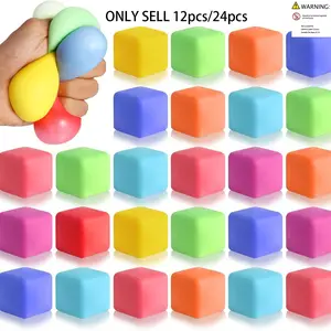 Mini Cube Flour Squeeze Toy Set, Stress Relief Dough Pressure Ball, Random Colors, Tpr Slow Bounce Antistress Toy, 12pcs/24pcs