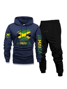 Men's Casual Fleece Hoodie & Pants 2-Piece Set, Jamaica Print - Outdoor Activities, Daily Versatile & Breathable, Front Kangaroo Pocket, Fall & Winter Wear, Perfect as a Surprise Gift