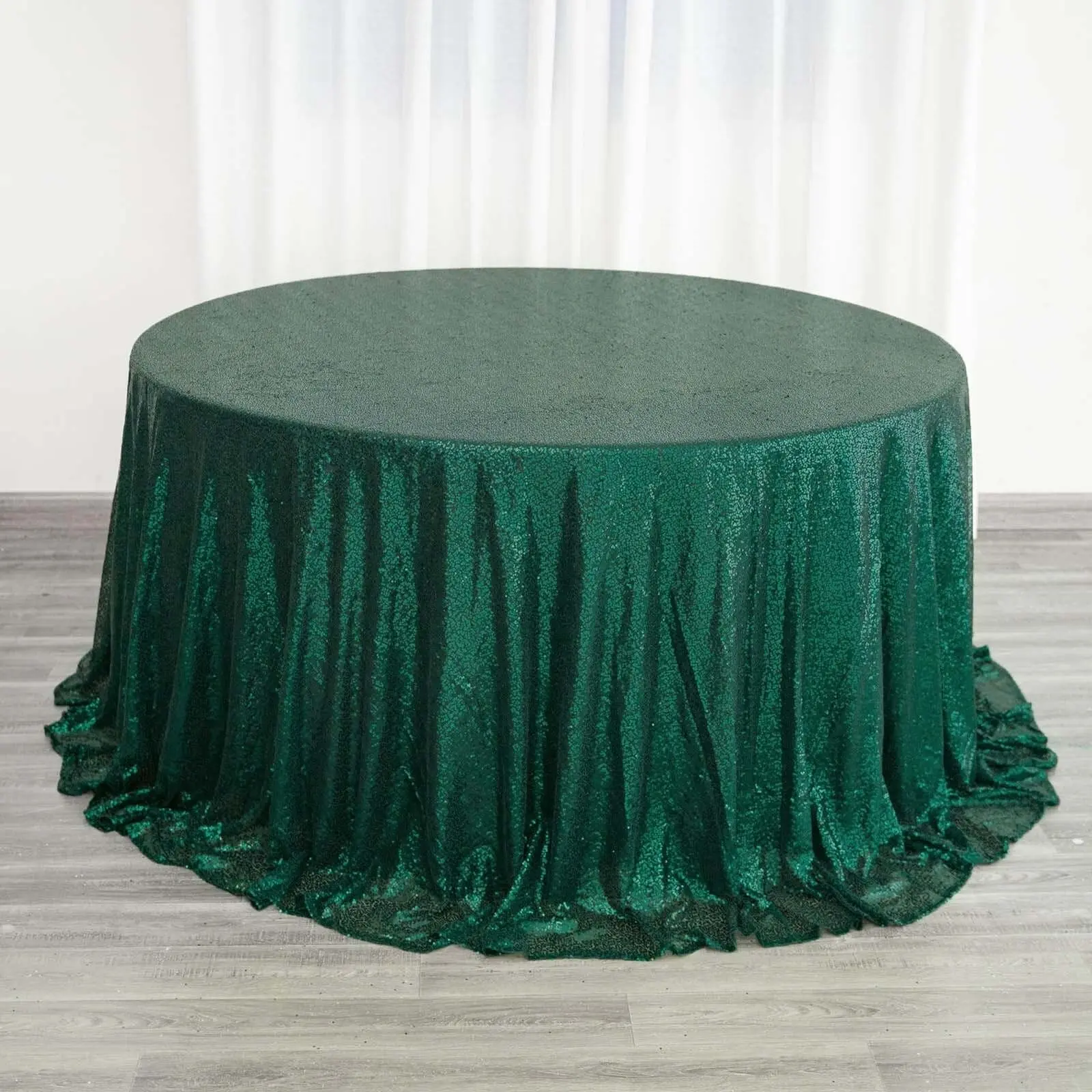 Hunter Emerald Green 132" Seamless Sequin Round Party Tablecloth, Twinkling Finish Cover for Wedding, Anniversary, Any Themed Events Decorations Supplies, Event Supplies