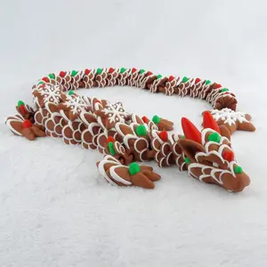 3D Printed Articulated Gingerbread Dragon, Holiday Decor, Multicolor, Perfect Christmas Gift for Family