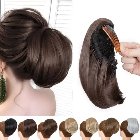 Elegant Clip In Hair Bun Extensions for Women - 12" Short Drawstring Ponytail Bun Hairpiece - Versatile Synthetic Hairpiece - Easy Attach Updo Chignon
