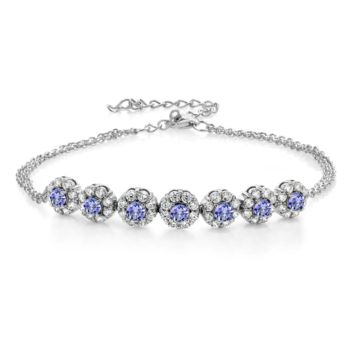 925 Sterling Silver Blue Tanzanite Tennis Bracelet For Women (2.10 Cttw, Gemstone December Birthstone, 7 Inch with 2 Inch Extender)