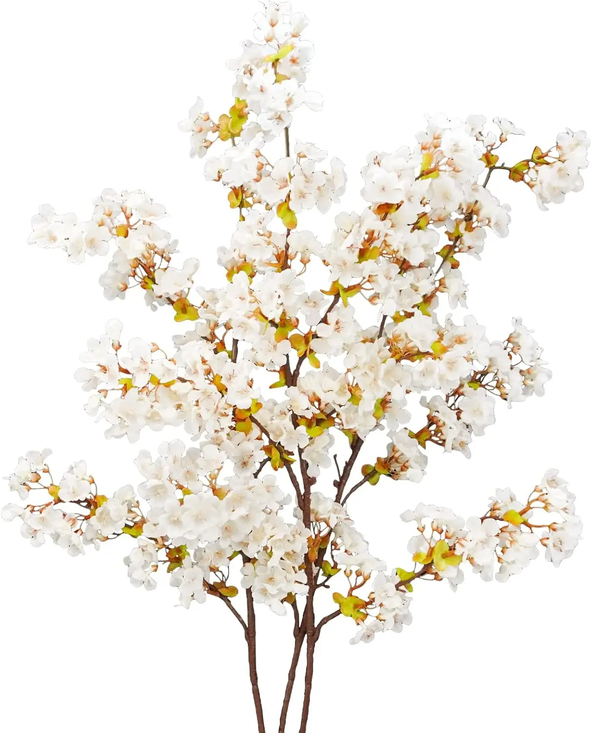 Silk Cherry Blossom Branches, 39.3in Artificial Cherry Blossom Tree Stems, Fake Plum Blossom Flowers Arrangement for Wedding Home Japanese Decor, Set of 3, White