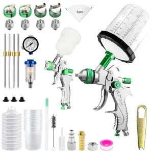 HVLP Air Spray Gun Kits, 2Pcs Automotive Paint Gun, 600ml Disposable Paint Cup & Air Regulator for Car, Primer, Topcoat & Touch-Up, Furniture, House Painting High-Pressure Aluminum mode hv lps prayer
