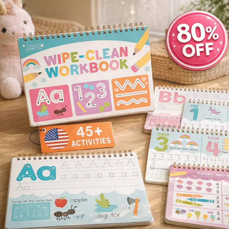 Hadley Designs Kids' First Learn-to-Write Workbook ABC Tracing Books for Ages 3-5 Dry Erase Letter Tracing Toddler Preschool Learning Activities 45+ Activities