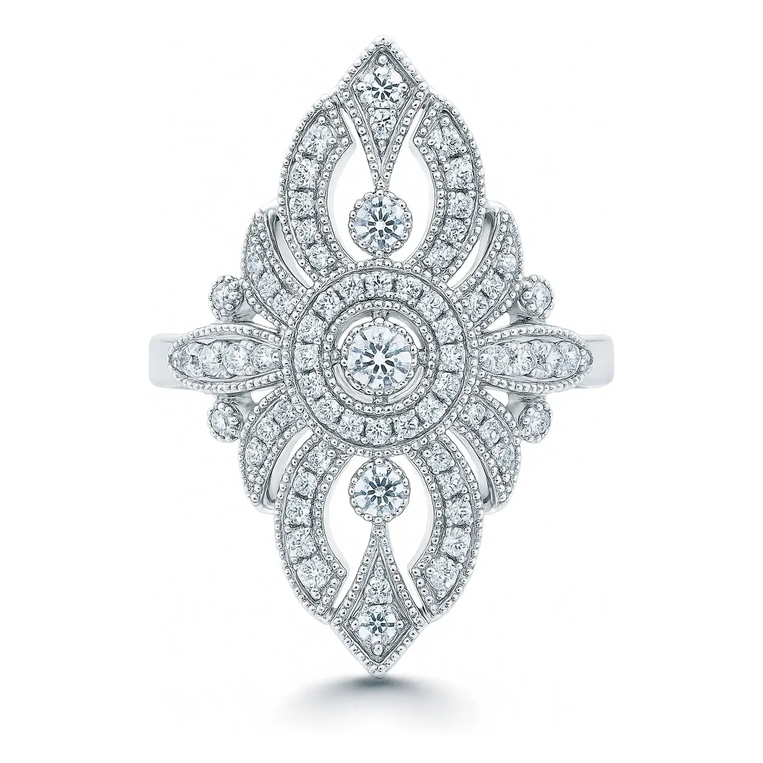 BERRICLE Sterling Silver Navette Art Deco Milgrain Statement Cocktail Ring for Women, Cubic Zirconia CZ