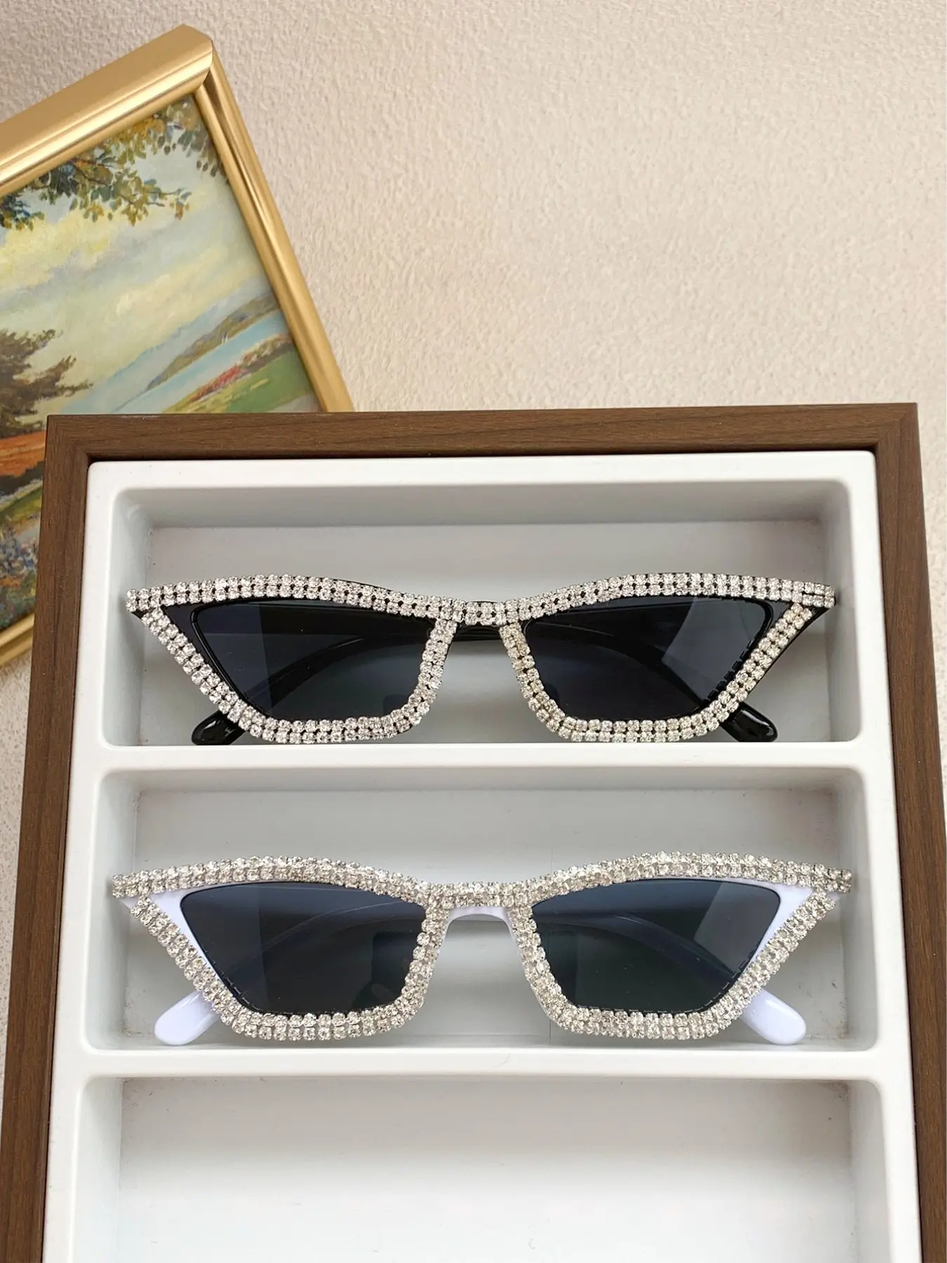 Women's Fashion Glasses Handmade Rhinestone Triangle Cat Eye Design, Elegant Eyewear Accessory for Daily Wear & Special Occasions, Summer Trendy Sunglasses, Trending Glasses
