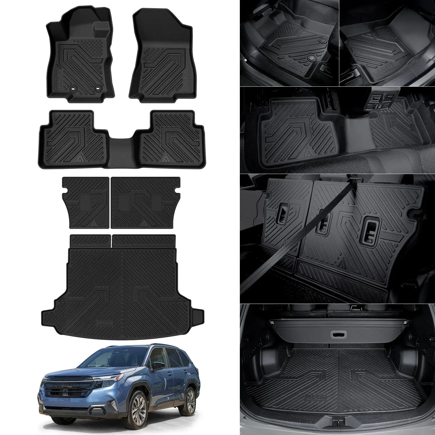 Lasfit Custom Fit Mud Trap Car Mats Set - Vehicle Interior Accessories for 2025-2026 Subaru Forester, Includes Rear Cargo Mat Coverage & Floor, Seatback Protection, Debris Guard, Flexible Tpe