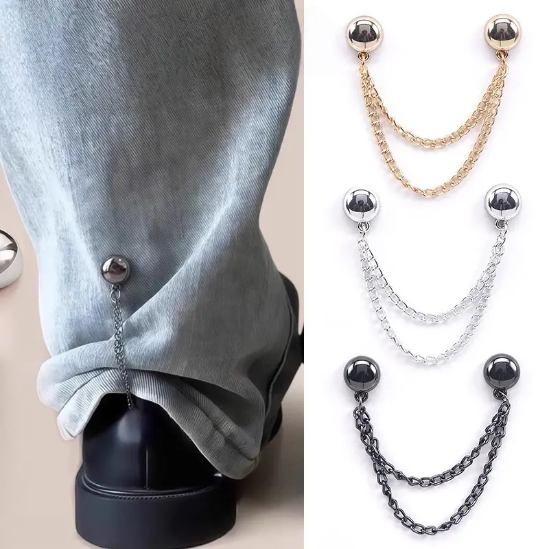 Magnetic Waist-Tightening Buckle, Metal Clothing Clip Set with Chain, Magnetic Closure, Metal Clips, Sewing Accessories for Daily Wear, Adjustable and Comfortable Button-MM1