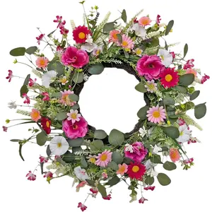 24 Inch Spring and Summer Wreath for Front Door Anemone Daisy Lavender Floral Wreath with Eucalyptus Greenery for Indoor Outdoor Easter Decor