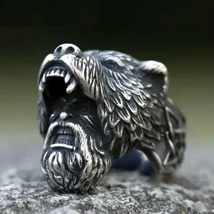 Norse Mythology Odin Raven Rings Mens Viking bear Stainless Steel Ring Scandinavian Amulet Party Jewelry