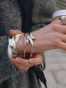 Classic Stainless Steel Silver Open Bracelet with Horse Eye Zircon, Elegant Minimalist Bangle, Women's Street Photography Accessories, Anti Allergic Jewelry