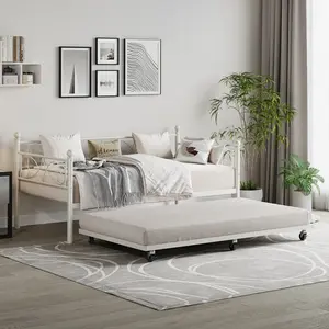 Space-Saving Twin Metal Daybed Frame with Trundle, Heavy Duty Steel Slats with Headboard, No Box Spring Needed, Modern Platform Bed for Kids Teens Adults Bedroom, Black White