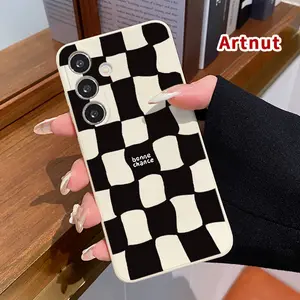 Compatible with Galaxy S24 Plus S25 S23 S22 Ultra S22+ Phone Case Checkered Fortune Wish Camera Lens Protection Ultra Slim Back Cover Gift for Girl