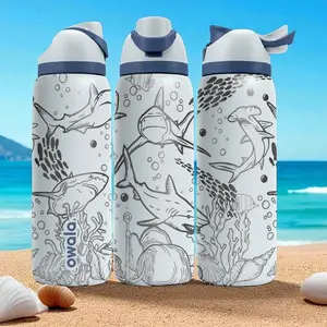 Owala FreeSip Shark Engraved Water Bottle 24oz 32oz Coral Reef Ocean Life Stainless Steel Tumbler Marine Lover Gift for Women Men