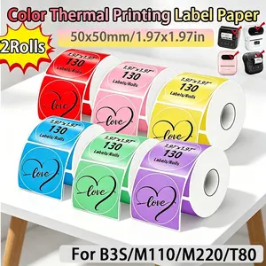 Colorful Round Labels Thermal Paper 50x50mm/130 Sheets, Waterproof Stickers for Phomemo M110 M200 M220 M120 M221, Gift Packaging, Office Use
