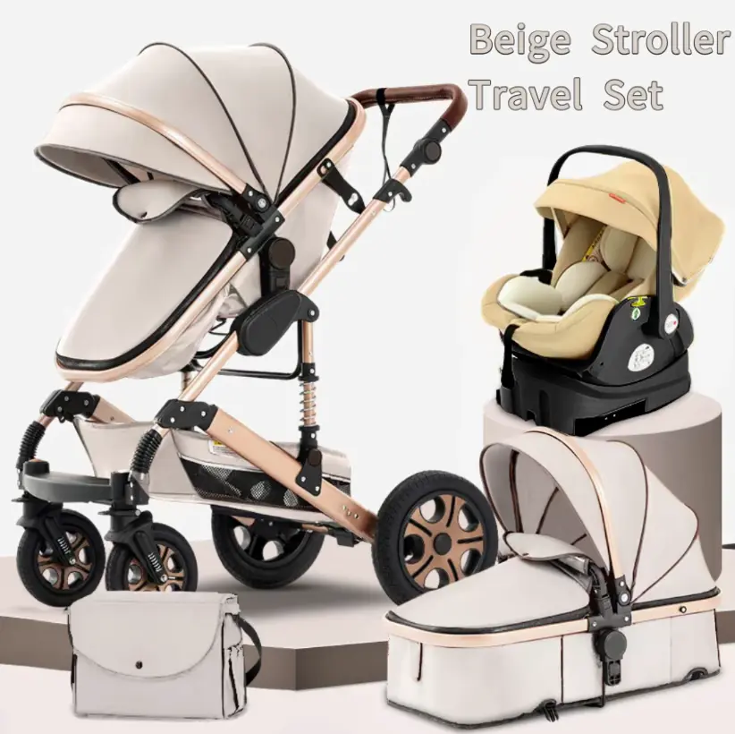 3-In-1 Aluminum Multi-Use Unisex Baby Travel System Stroller for 0-3 Years Old, Foldable Newborn Stroller with Reversible Handle, Adjustable Seat, Car Seat, 300D Airy Mesh, Cup Holders, Portable Bassinet, Automatic Folding