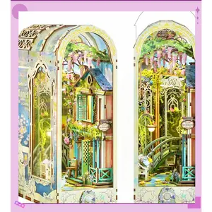 DIY Book Nook Kit for Adults, 3D Puzzle Wooden Miniature House Kit, Booknook Dollhouse Bookshelf Insert Decor Bookend with Dust Cover and LED Lights Gifts (Giverny Garden)(Gag Toys & Practical Jokes)(Gag Toys & Practical Jokes)