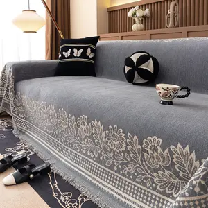 1 Piece Classic Chenille Plush Sofa Cover, Couch Covers, Soft Sofa Protector, Dustproof Sofa Slipcover - Floral Pattern Tassel Design, Scratch-Resistant, Pet-Friendly, Machine & Hand Washable, All-Season, Fits 1/2/3/4 Seater Sofas