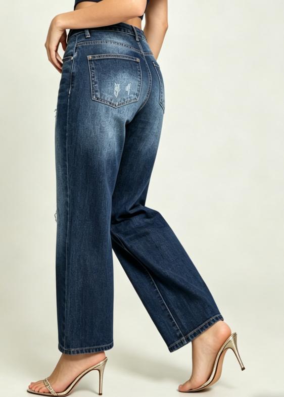 High Waisted Dark Wash Wide Leg Jeans | Baggy & Distressed Style women's jeans #highwaistedjeans #widelegjeans #tiktokmademebuyit #denimfashion Womenswear Bottom Pants