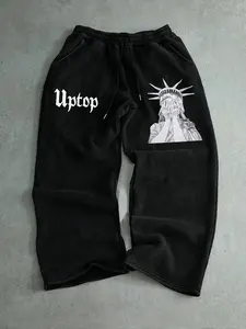 Men's Liberty Print Drawstring Waist Jogger Pants, Casual Comfortable Running Shorts, Classic Versatile Sportswear for Spring & Fall