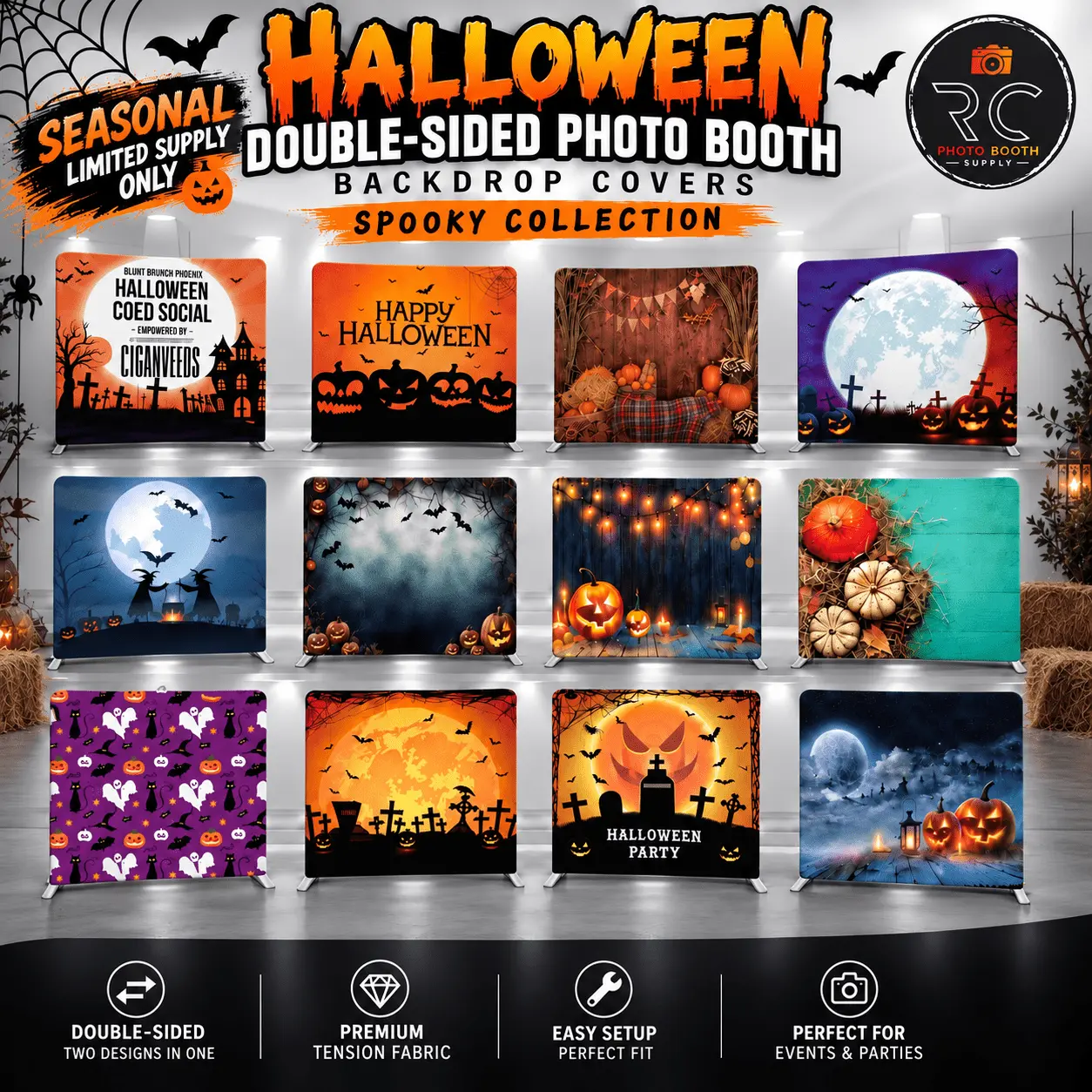 Halloween Double-Sided Photo Booth Backdrop Covers – Spooky Collection