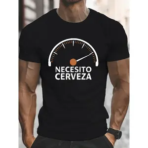 Men's Funny Spanish Beer Lover T-Shirt - "Necesito Cerveza" (Spanish for "I Need Beer") Graphic Tee with Beer Meter Gauge - Lightweight Breathable Crew Neck Shirt for Parties, BBQs, Everyday Casual Wear - Machine Washable Black Beer Shirt for Men - Humoro