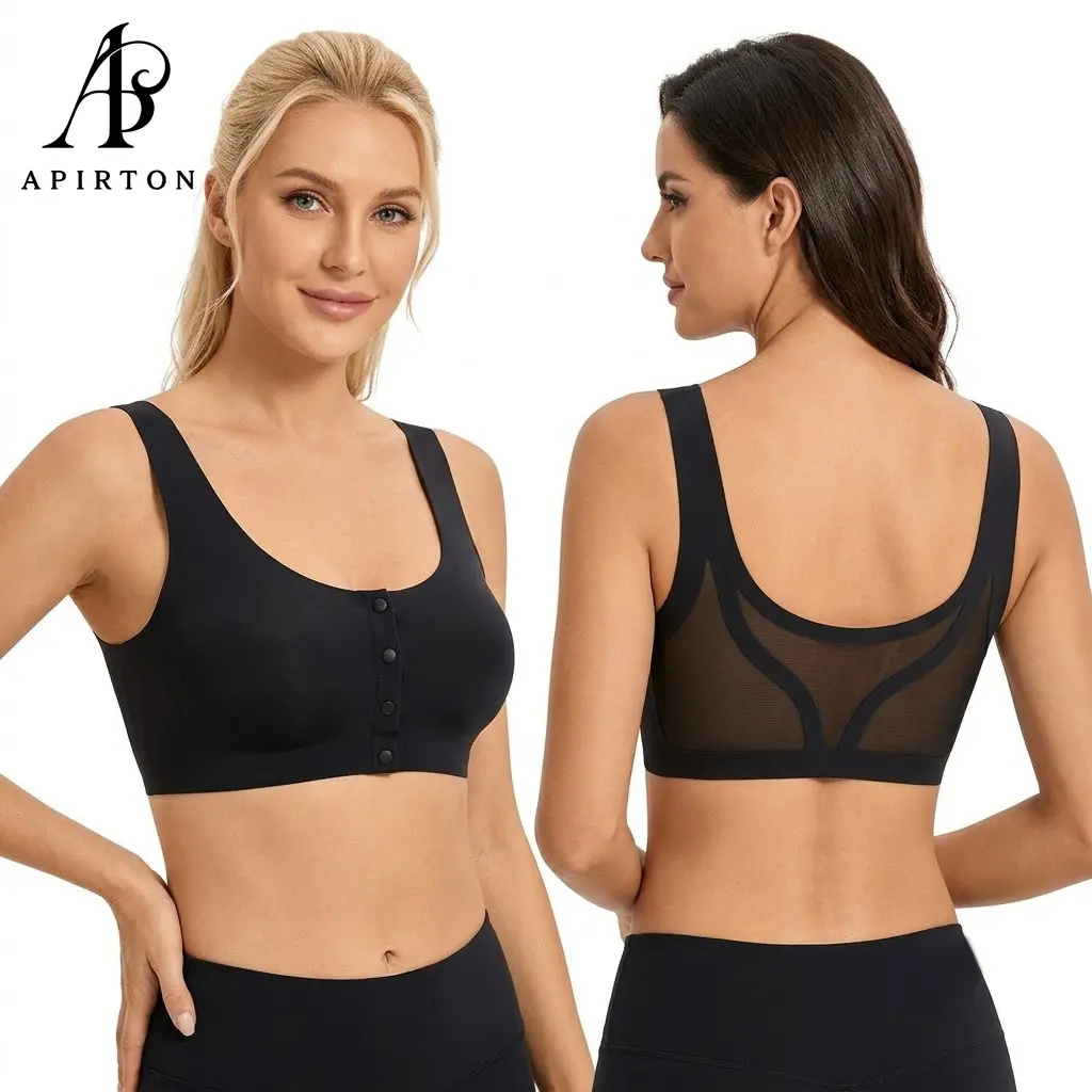 APIRTON Women's Breathable Mesh Back Wireless Bra for Everyday Comfort