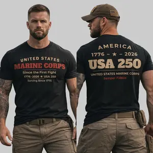 United States Marine Corps USA 250 T-Shirt Military Anniversary Tee Soft Breathable Fabric Unisex Fit Perfect for Everyday Wear Gifts or Special Occasions - Menswear