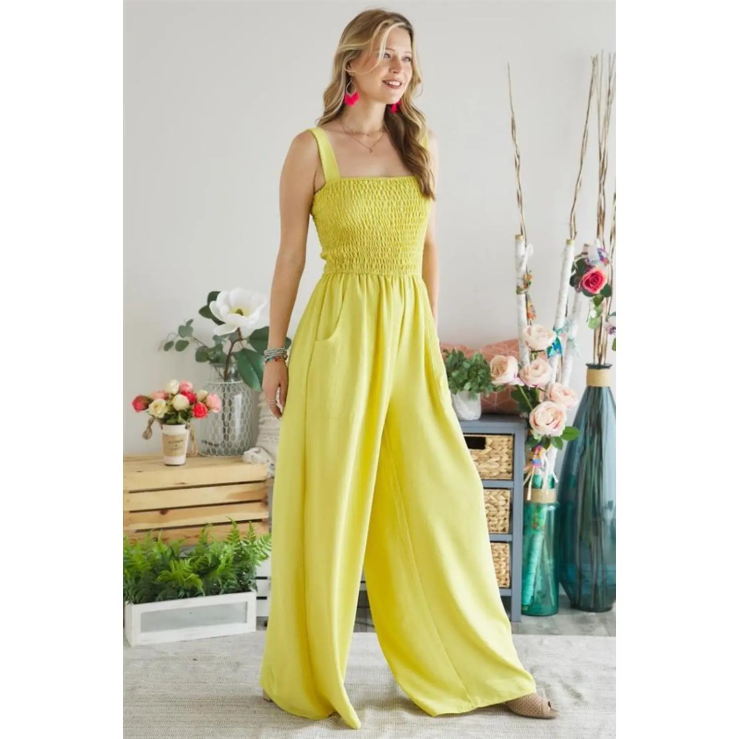 ADORA Smocking Top Wide Leg Jumpsuit
