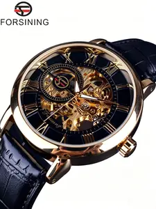 Luxury Men's Mechanical Watch, Classic Roman Numerals, Punk Style, Alloy Case, Mineral Glass, Waterproof Wristwatch, All Seasons, Perfect Gift